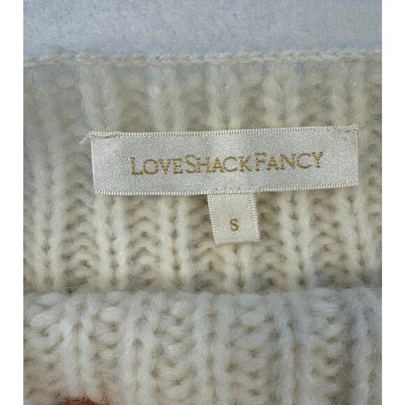 LoveShackFancy Ivory Cream Alpaca Sweater Small Knit Pullover Puff Sleeve - Picture 8 of 11